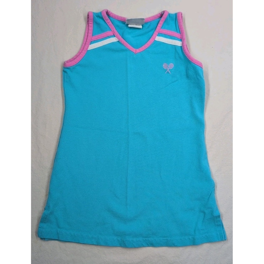 Vintage TV Sports‎ Girls 5/6 sleeveless V-neck tennis dress Blue Pink Accents